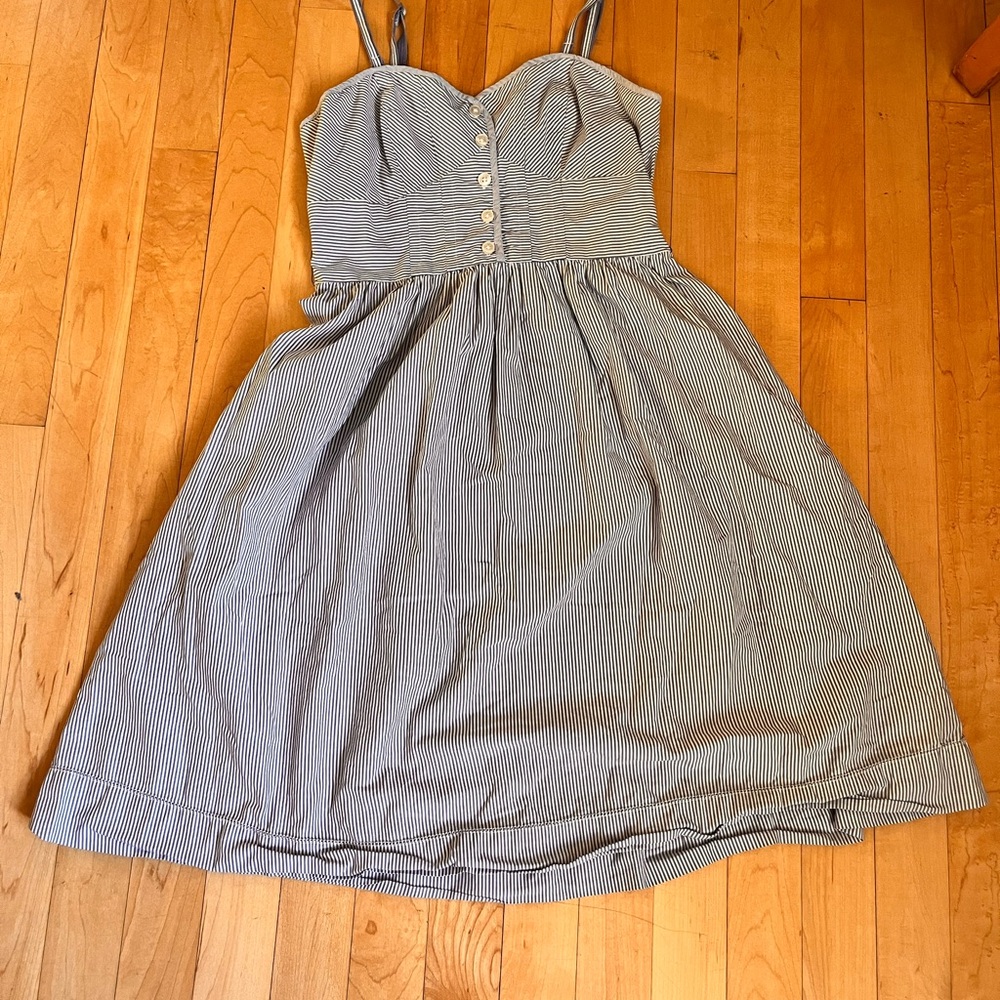 American Eagle Outfitters Blue and White Pleated Sundress